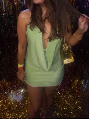 superdown Lime Green Halter Cowl Mini Dress
